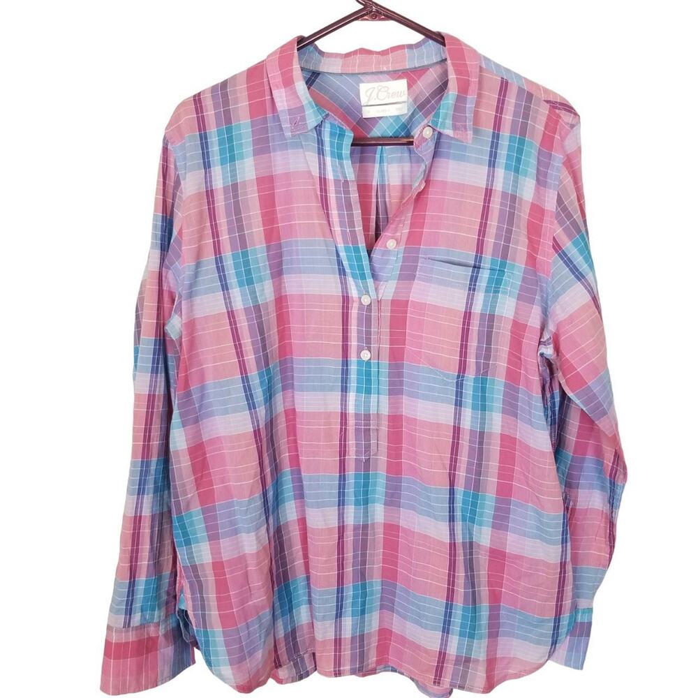 J. Crew Womens Plaid Button Shirt Sz 14 Classic Career Preppy Cotton Breathable
